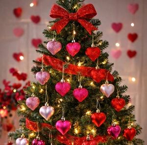 18 Pieces Heart Shaped Ornaments for Valentine's Wedding Hearts Pink Christmas
